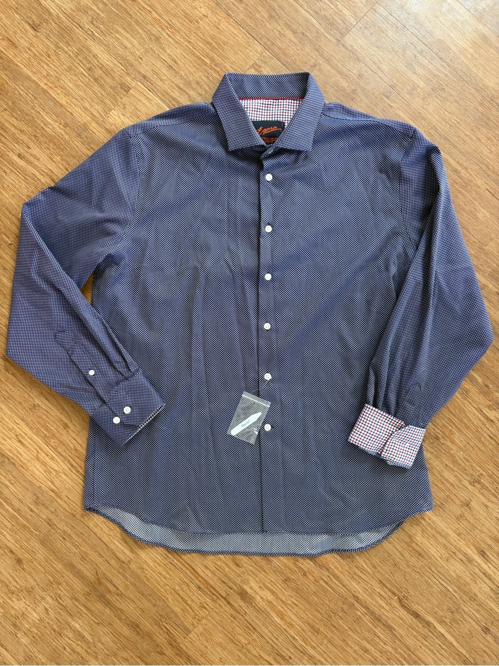 NWT Egara Men's Slim Fit Stretch Button Down Shirt XL Navy Blue Birds Eye